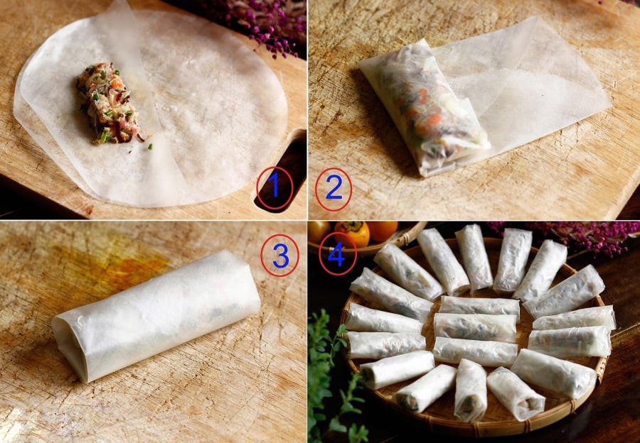 Nhân càng khô ráo, nem càng để được lâu và không bị chảy nước khi rán.