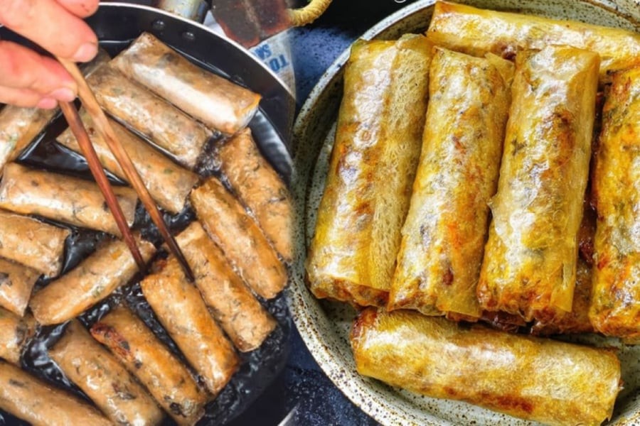 Một mẹo nhỏ là có thể pha vài giọt nước cốt chanh hoặc giấm vào dầu khi rán, vỏ nem sẽ vàng đẹp hơn.