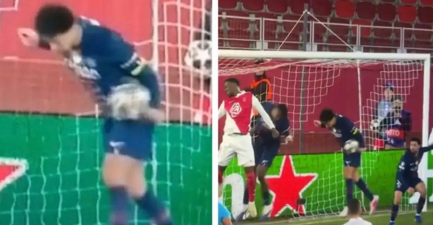 Tình huống để bóng chạm tay gây tranh cãi của Marquinhos.