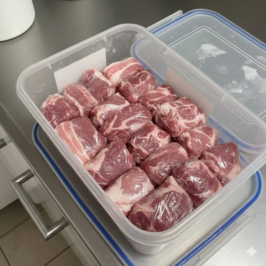 Chia nhỏ và bọc kín giúp thịt hạn chế tiếp xúc không khí, giữ độ ẩm tốt hơn khi cấp đông.