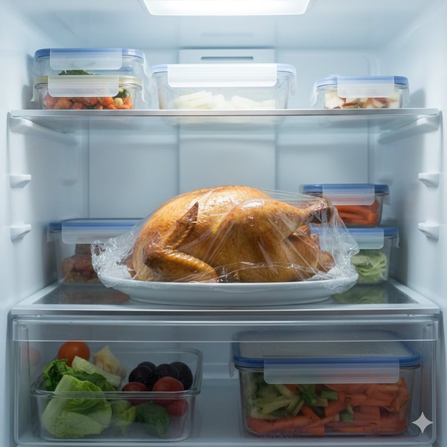 Gà luộc bảo quản đúng cách trong ngăn mát có thể dùng ngon trong 2–3 ngày.