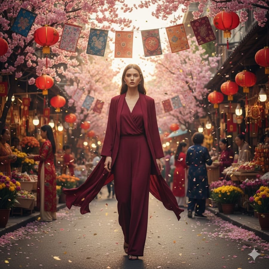 Set đồ màu nổi tạo điểm nhấn nổi bật nhưng vẫn hài hòa khi phối tối giản.