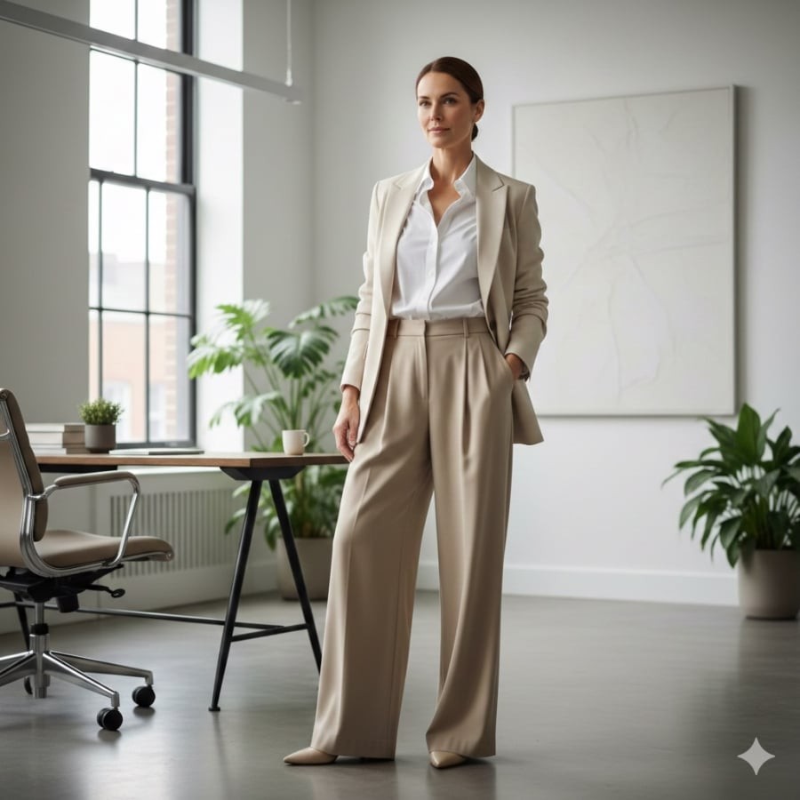 Quần âu giúp phụ nữ trên 40 xây dựng phong cách thanh lịch và chuyên nghiệp.