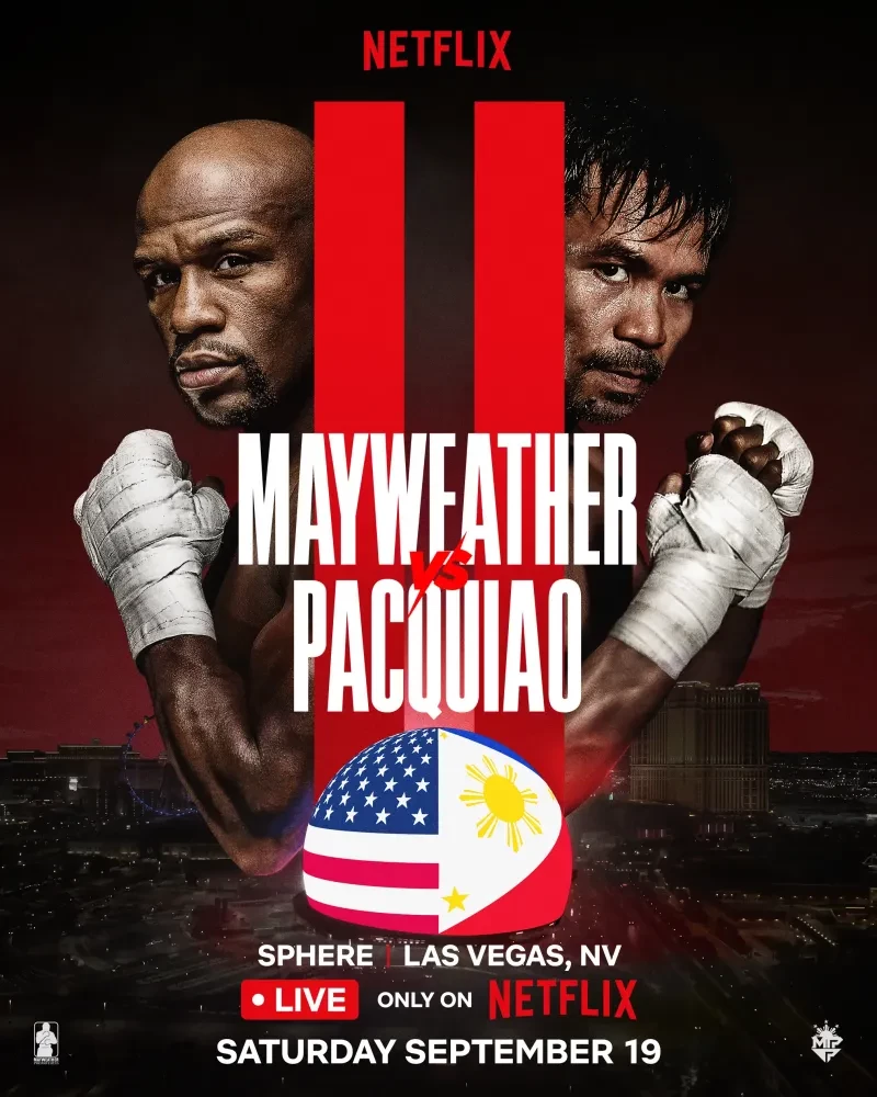 Poster quảng bá cho trận Mayweather vs Pacquiao 2 trên Netflix.
