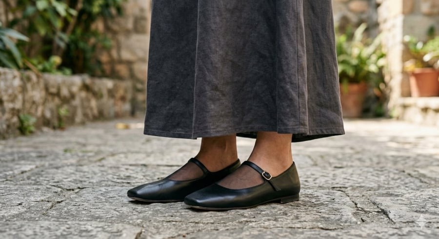 Giày búp bê là lựa chọn thay thế sneaker hoặc boots khi trời không còn lạnh.