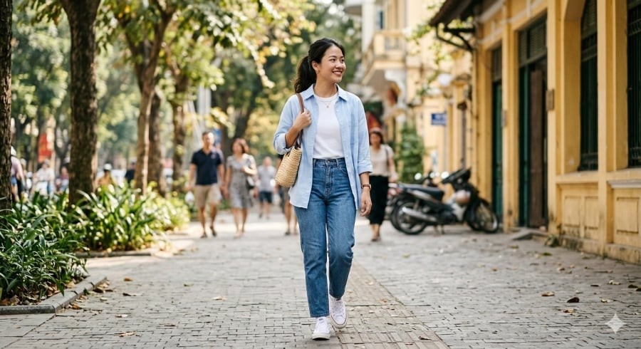 Áo sơ mi sáng màu là lớp layer mỏng lý tưởng cho mùa giao thời.