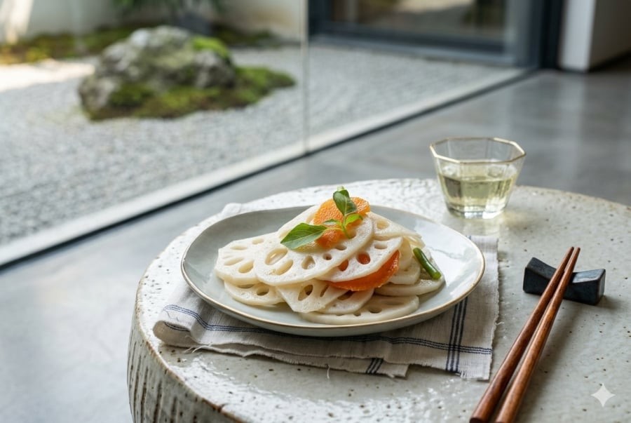 Củ sen xào giấm giòn thanh – món “giải ngấy” hiệu quả sau những bữa ăn nhiều dầu mỡ.