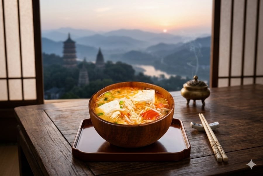 Bát canh thanh nhẹ giúp làm dịu dạ dày và tạo cảm giác ấm bụng, dễ chịu.