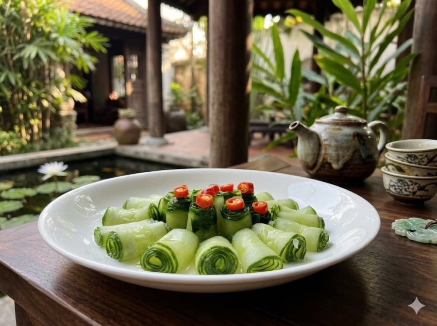 Dưa chuột ngâm mát lạnh, vị chua ngọt giúp “cắt” độ béo nhanh chóng.