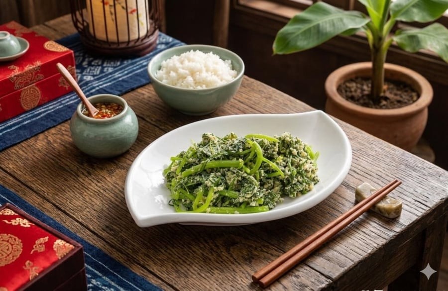 Cải cúc hấp thơm bùi, tạo cảm giác no nhẹ mà không gây nặng bụng.