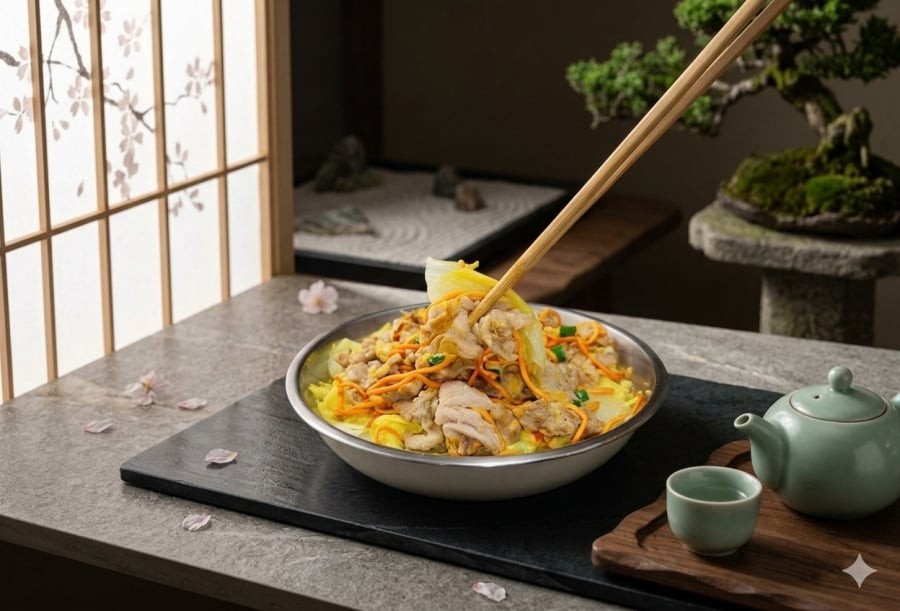 Miến thấm trọn vị ngọt từ thịt và rau, giúp món hấp đậm đà mà không cần thêm nước.