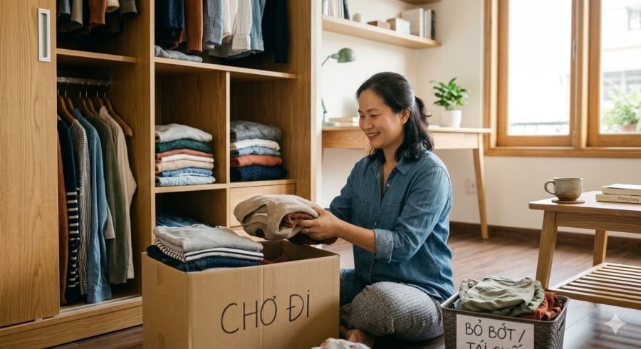 Dọn dẹp những món đồ không còn phù hợp cũng là cách nhiều phụ nữ tuổi 40 bắt đầu lối sống đơn giản và tích cực hơn.