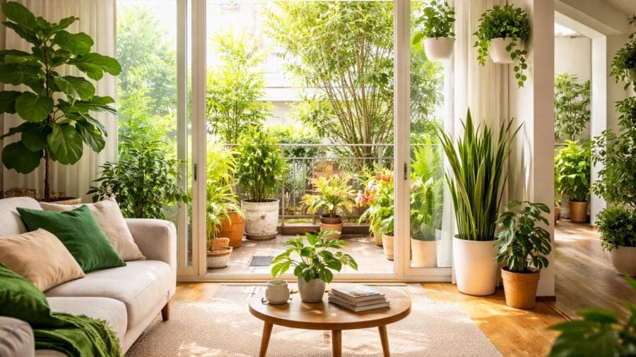 Cây cảnh phát triển tốt chứng tỏ điều kiện không khí, nước trong nhà tốt