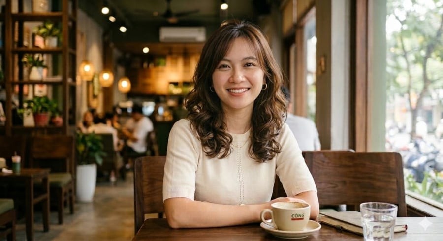 Tóc xoăn ngang vai giúp mái tóc trông dày và nổi bật hơn.