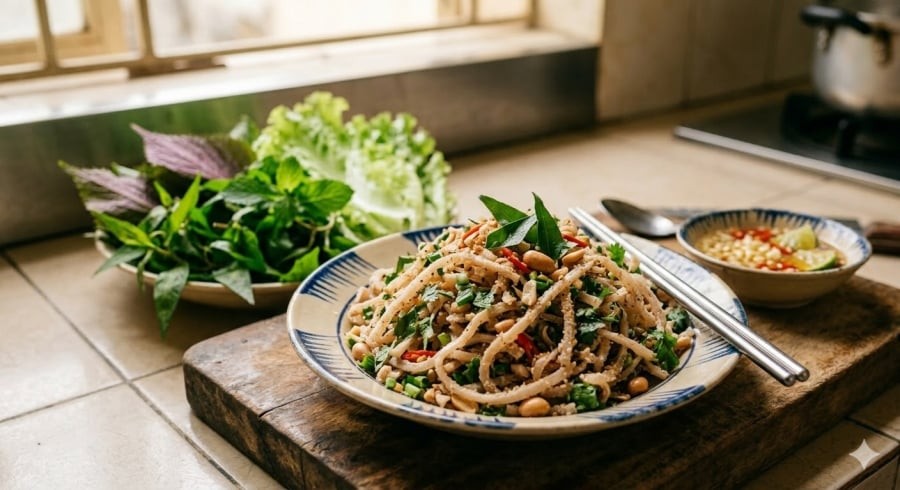 Bì lợn có thể chế biến thành nhiều món quen thuộc như nem thính, gỏi bì hay bì xào, tạo độ giòn và hương vị đặc trưng.