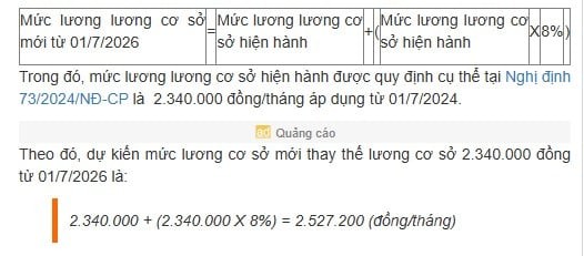 Trong đó, Phó Thủ tướng cho biết trước mắt dự kiến từ ngày 1/7/2026 sẽ tạm thời điều chỉnh mức lương cơ sở tăng khoảng 8%, đồng thời gắn với việc điều chỉnh lương hưu, trợ cấp người có công, các khoản hỗ trợ đối với đối tượng bảo trợ xã hội và trợ cấp hưu trí xã hội.

