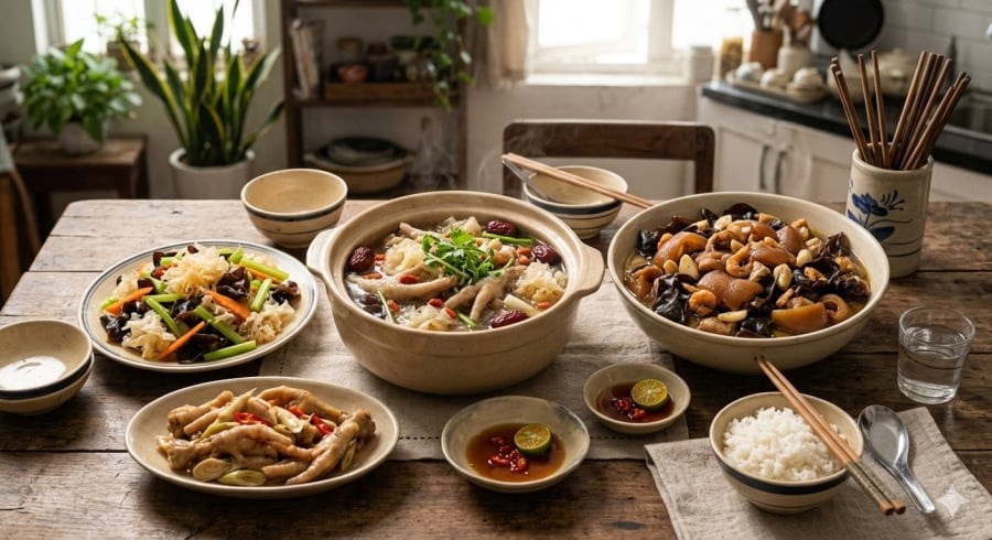 Một số thực phẩm quen thuộc trong bữa ăn có thể cung cấp collagen hoặc dưỡng chất hỗ trợ cơ thể duy trì làn da khỏe mạnh.