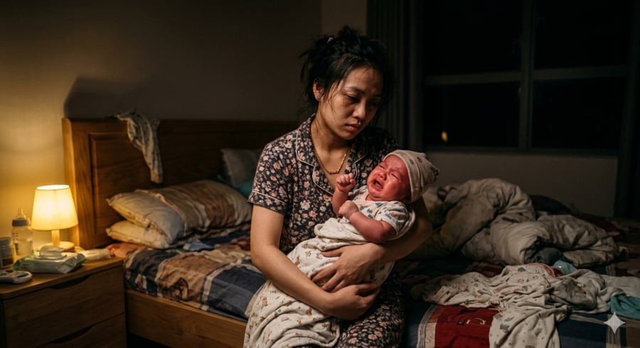 Những đêm mất ngủ kéo dài là nguyên nhân phổ biến khiến nhiều cha mẹ rơi vào trạng thái kiệt sức.