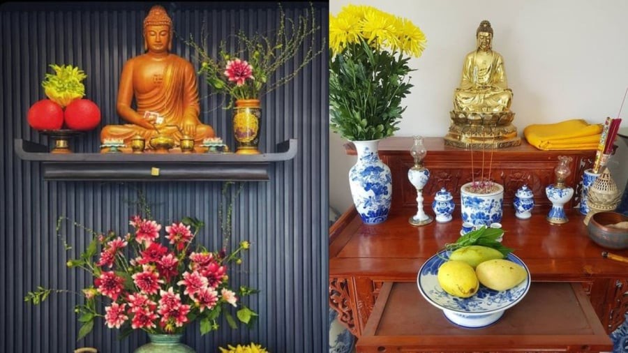 Nếu sử dụng một bình hoa, gia chủ nên đặt ở bên trái bàn thờ.