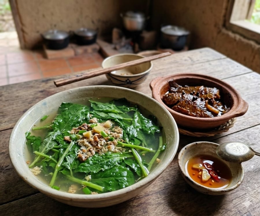 Canh cải trời – món ăn dân dã với vị thanh mát, đậm chất quê miền Tây.