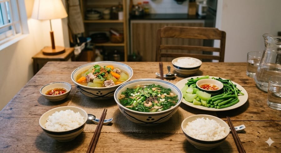 Bữa ăn nhẹ nhàng với rau xanh giúp duy trì chế độ ăn lành mạnh mỗi ngày.