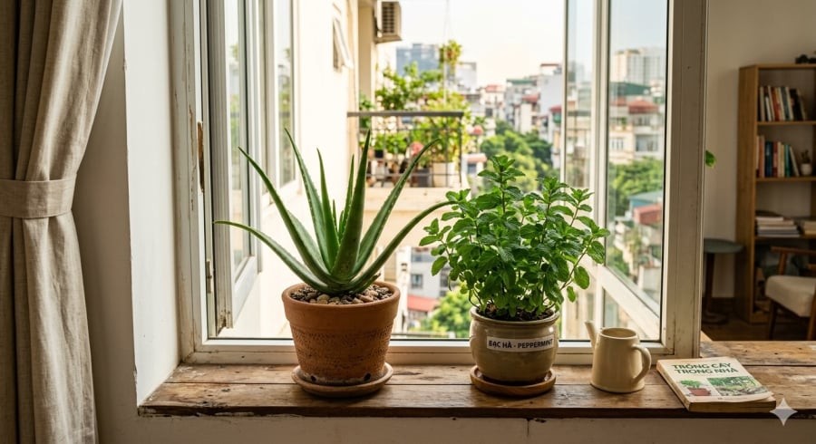 Cây lô hội và bạc hà dễ trồng trong không gian sống hiện đại
