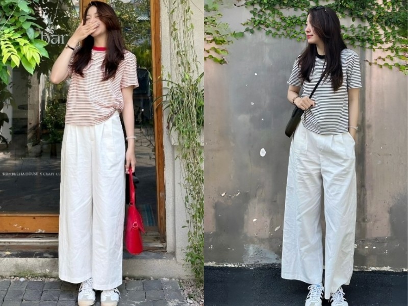 Quần trắng luôn mang lại cảm giác mát mẻ, rất phù hợp cho những ngày nắng nóng. 