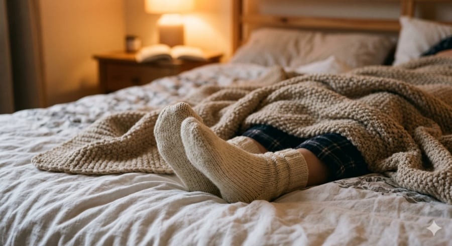 Giữ ấm bàn chân trước khi ngủ có thể giúp cơ thể dễ dàng đi vào giấc ngủ hơn.