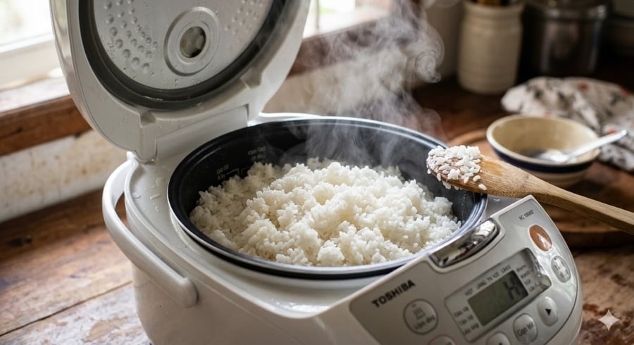 Nhiệt độ nước ban đầu ảnh hưởng đến độ tơi và độ dẻo của cơm sau khi nấu.