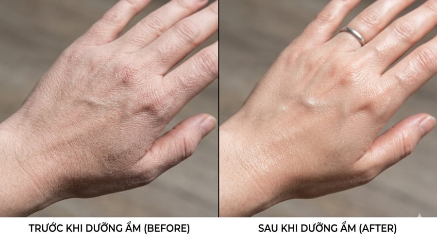 Dưỡng ẩm đúng cách giúp cải thiện rõ tình trạng da tay khô nhăn.
