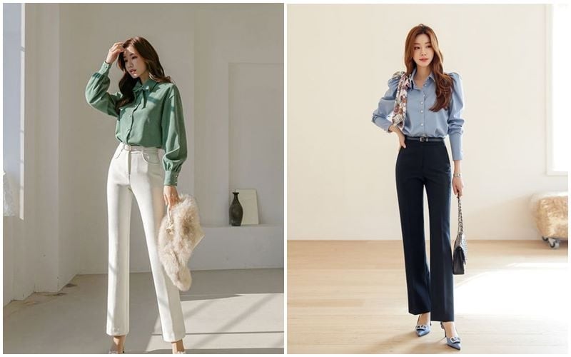 Sự kết hợp giữa áo sơ mi và quần âu luôn mang lại cảm giác thanh lịch và trưởng thành.