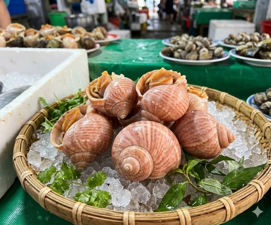 Ốc tỏi – loài hải sản có hình dáng độc đáo, phổ biến tại vùng biển miền Tây Nam Bộ.