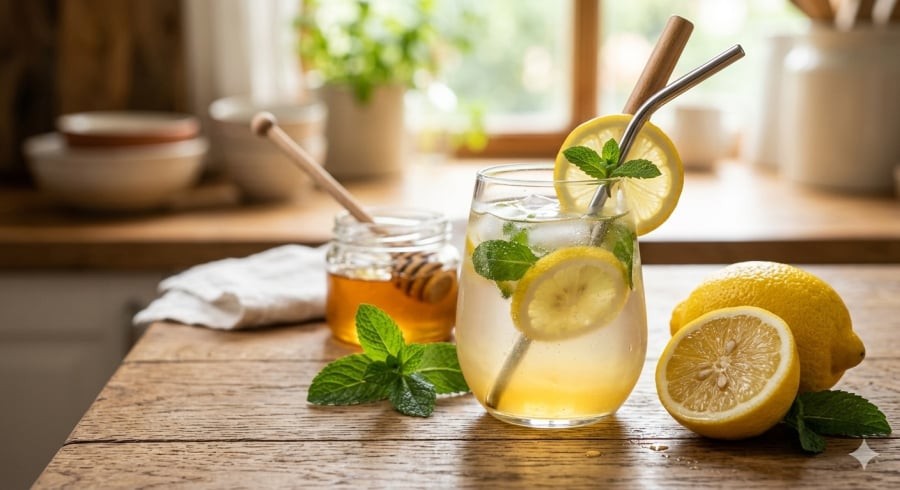 Nước chanh mật ong là thức uống quen thuộc giúp bổ sung vitamin C.
