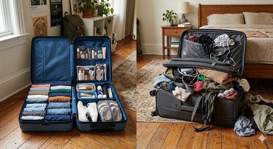 So sánh hành lý gọn nhẹ và vali quá tải – tối giản giúp chuyến đi thoải mái hơn.