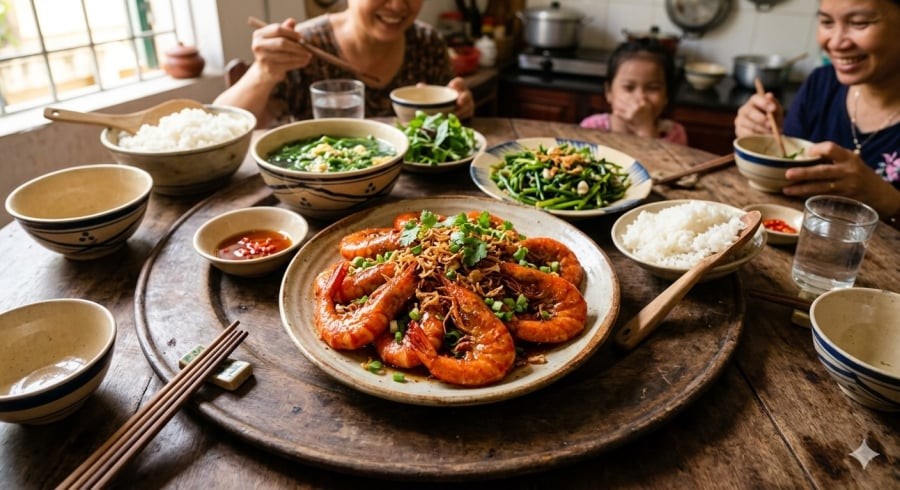 Tôm rang đạt chuẩn có màu đẹp, khô mặt, thịt chắc và giữ vị ngọt tự nhiên.