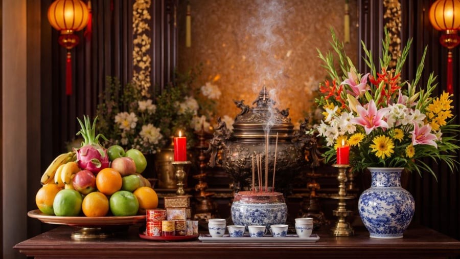 Bình hoa thường đặt theo quy luật Đông bình Tây quả