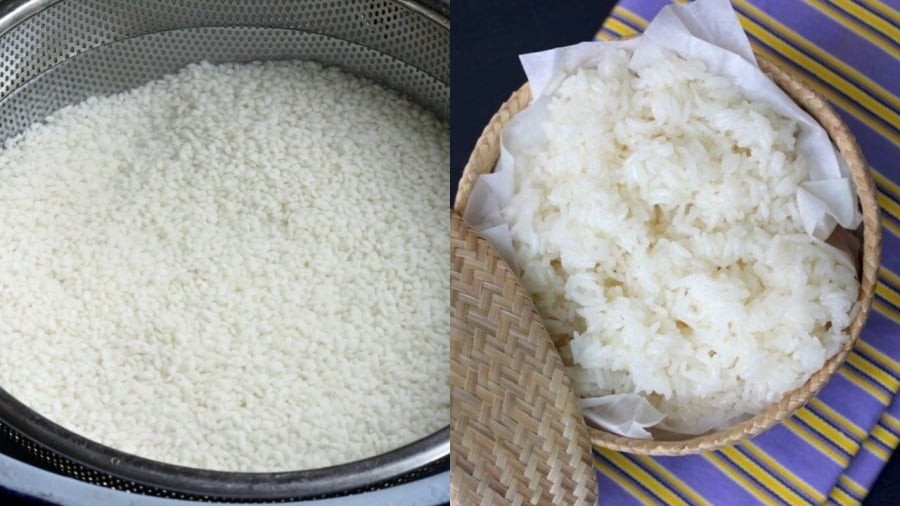 Ngâm gạo nếp trước khi đồ xôi giúp hạt xôi nhanh chín và chín đều hơn.