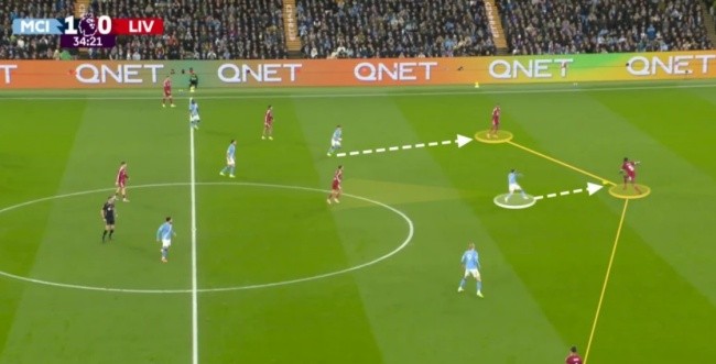 Silva cắt đứt đường chuyền hướng đến Van Dijk.