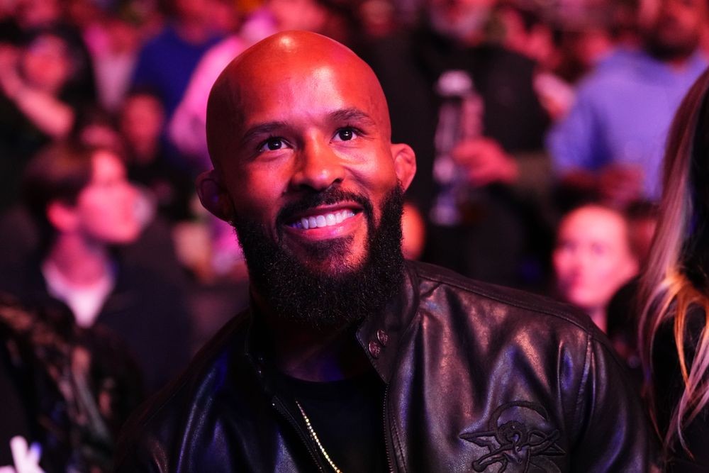 Demetrious Johnson reacts after the announcement of his induction into the UFC Hall of Fame