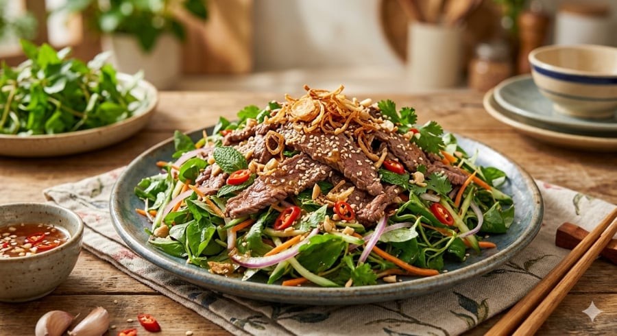 Gỏi rau càng cua – món ăn vừa ngon miệng vừa giúp bổ sung chất chống oxy hóa.