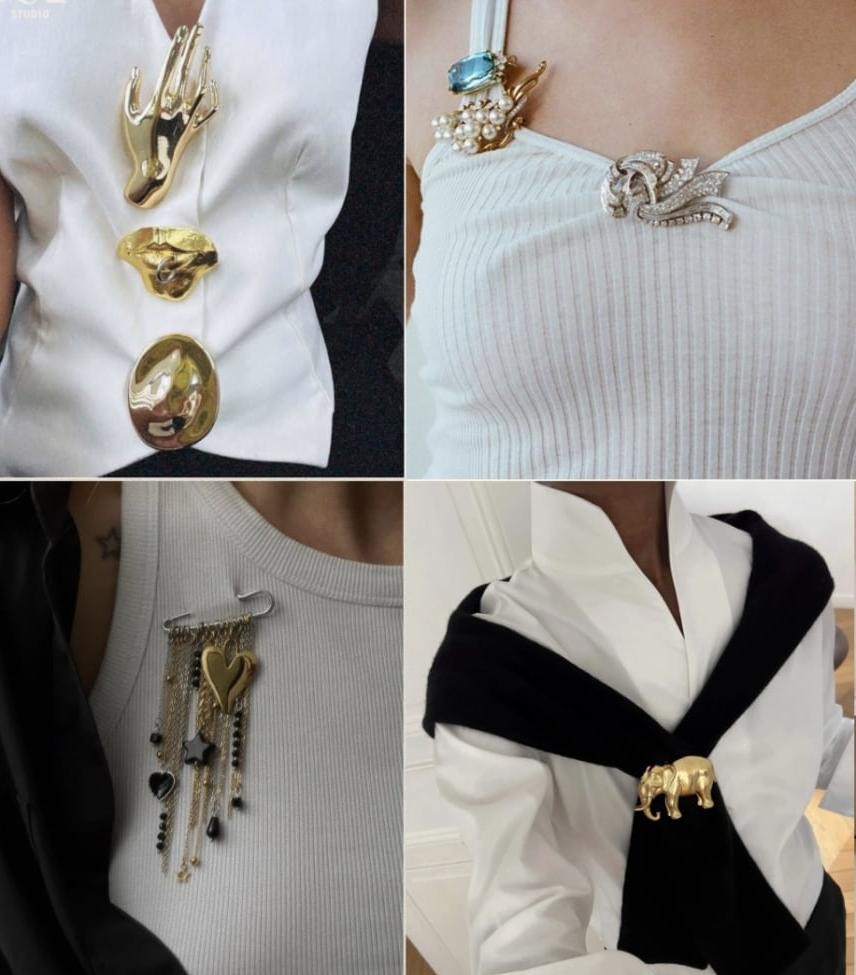 Trâm cài, hay brooch, xuất hiện trở lại với vai trò như một món trang sức đa năng