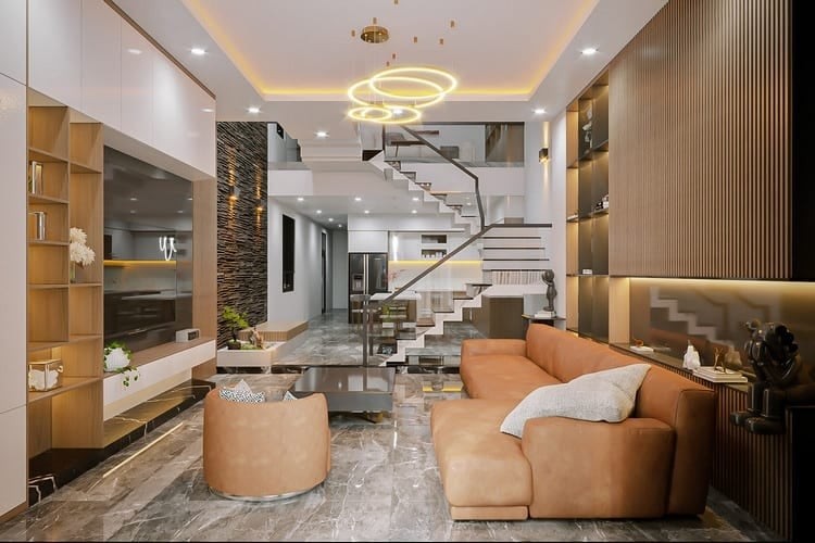 Phòng khách ngang thường mang lại cảm giác rộng rãi, thoáng đãng và đẹp mắt, nhưng đi kèm chi phí cao nên phù hợp hơn với những người có điều kiện tài chính tốt, trong khi người thu nhập trung bình có thể dễ chịu áp lực về chi phí xây dựng và hoàn thiện.

