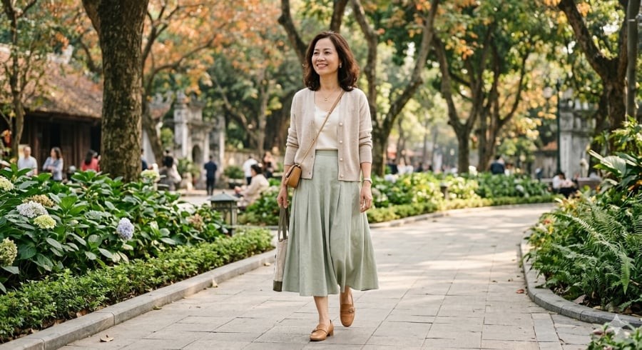 Phối đồ tối giản giúp tạo vẻ ngoài trẻ trung mà vẫn giữ nét tinh tế.