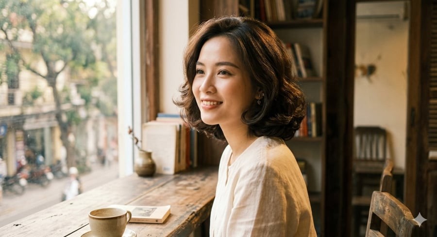 Tóc bob uốn nhẹ giúp tạo hiệu ứng gọn mặt rõ rệt mà vẫn giữ nét trẻ trung.