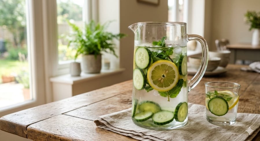 Nước dưa chuột – chanh là lựa chọn thay thế đồ uống nhiều đường, dễ duy trì mỗi ngày.