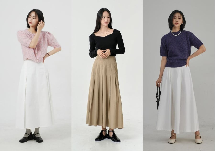 Trong khi đó, váy dài với phom dáng suông hoặc chữ A lại mang đến sự thanh thoát và mềm mại. 