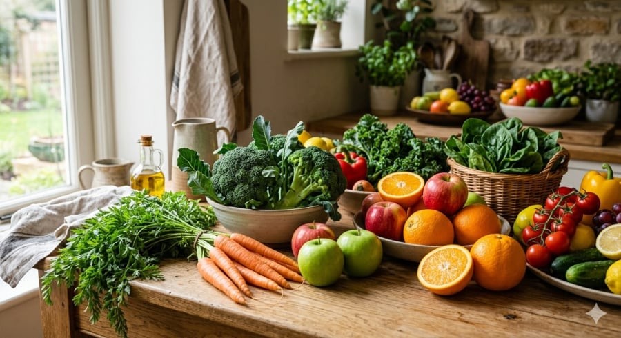 Chế độ ăn giàu rau xanh và trái cây giúp cơ thể duy trì sức khỏe và tăng sức đề kháng