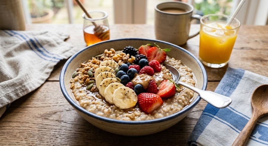 Yến mạch kết hợp trái cây là bữa sáng đơn giản, hỗ trợ kiểm soát cholesterol