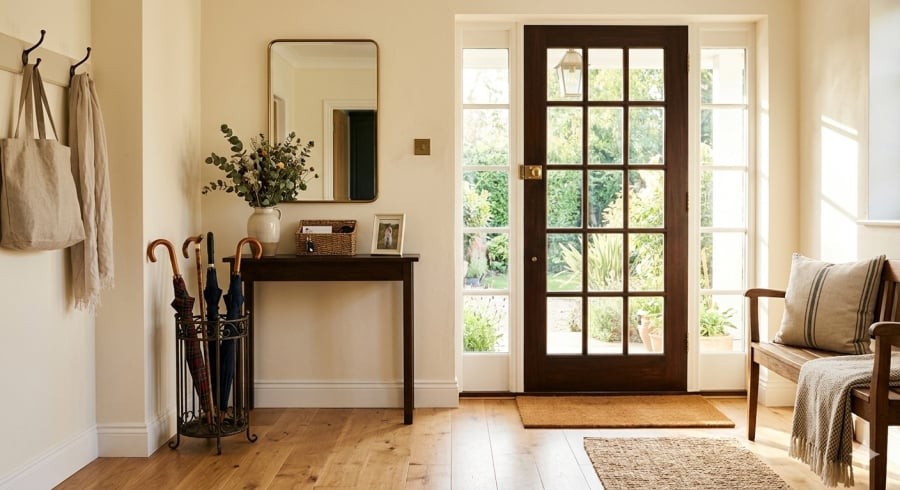 Đặt ô gọn gàng gần cửa chính giúp không gian thông thoáng và dễ chịu hơn.