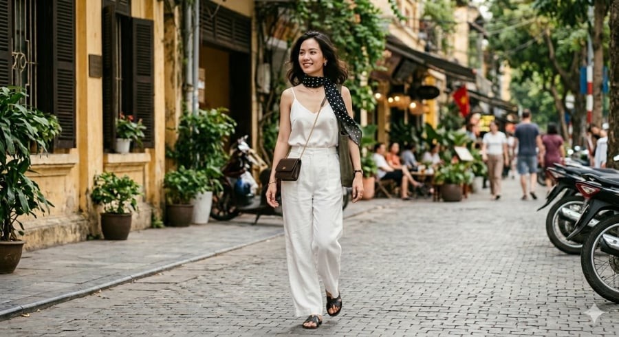 Chỉ một phụ kiện nhỏ cũng đủ giúp outfit áo hai dây trở nên nổi bật và có gu hơn.